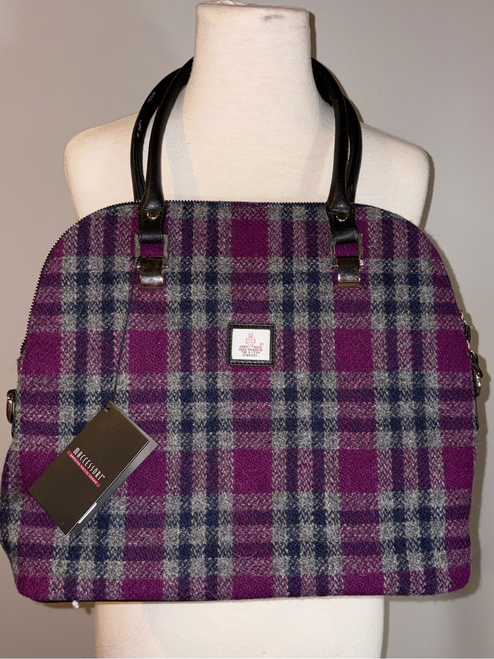 Beautiful Harris Tweed Purple Plaid Tote Bag